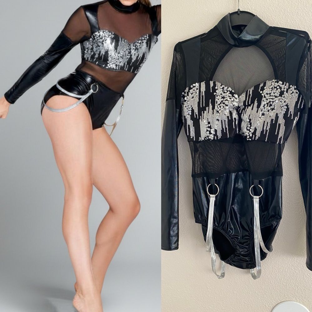 Kelle dance mature leather costume leotard silver sequin JAGGED SPIRIT 5172 MA
